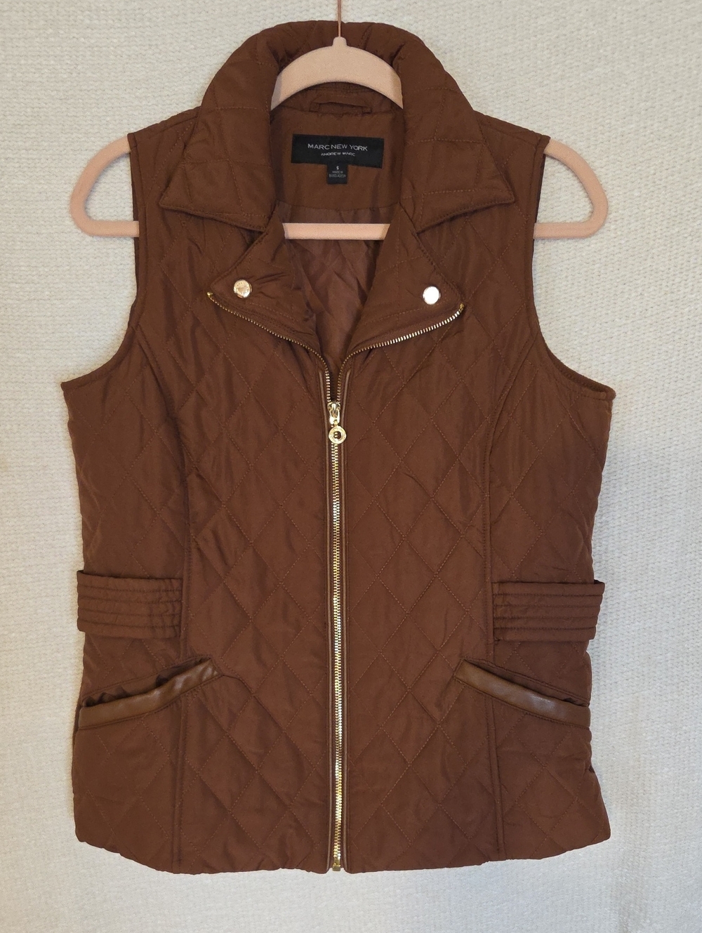 Marc New York Quilted Chestnut Brown Zip-Front Vest